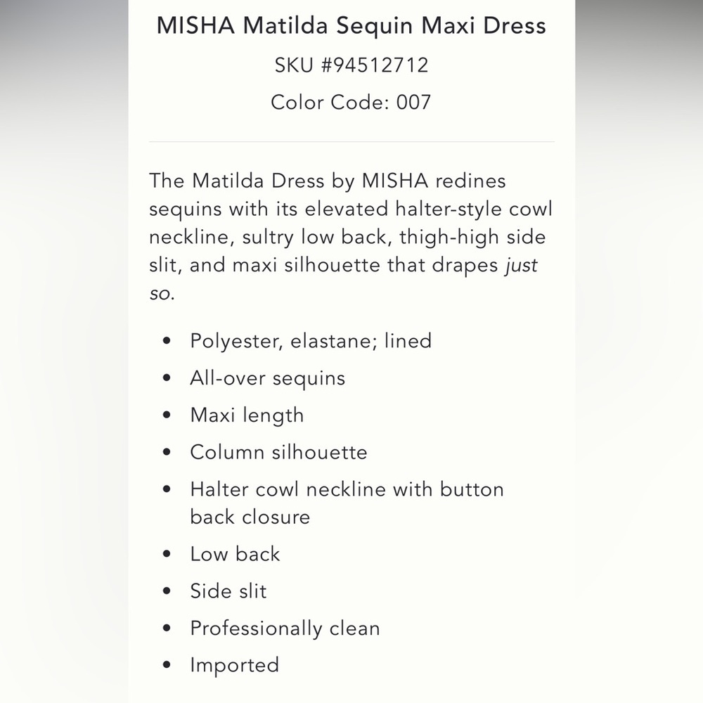🎉SUPER RARE🎉 Anthropologie NWT MISHA Matilda Sequin Maxi Dress size L. - Picture 9 of 12